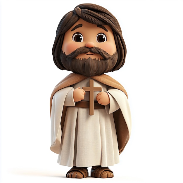 Cartoon Jesus Holding a Cross Jesus 3D character