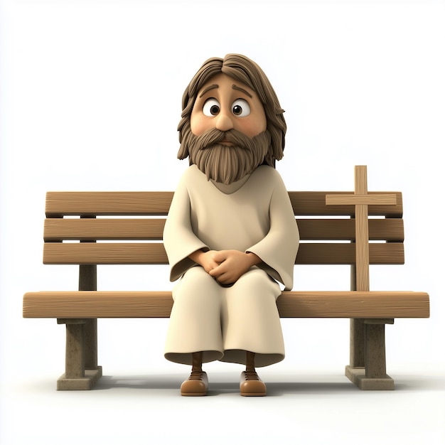 Photo cartoon jesus sitting on a bench jesus 3d character