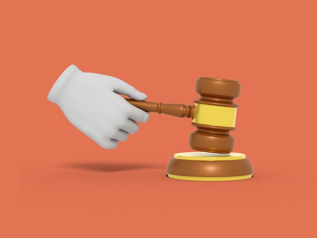 Cartoon Judge's gavel Illustration on color background 3D-rendering