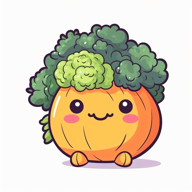 A cartoon of a kawaii pumpkin with a kawaii face.