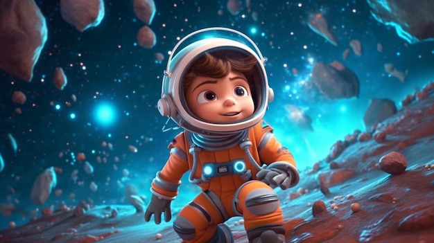 Cartoon kid space explorer painting art for artist creativity and inspiration Generative AI