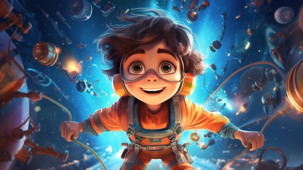 Cartoon kid space explorer painting art for artist creativity and inspiration Generative AI