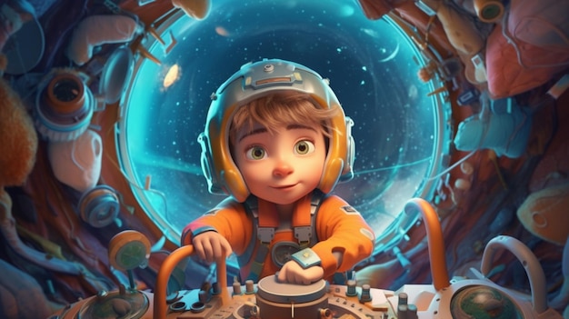 Cartoon kid space explorer painting art for artist creativity and inspiration Generative AI