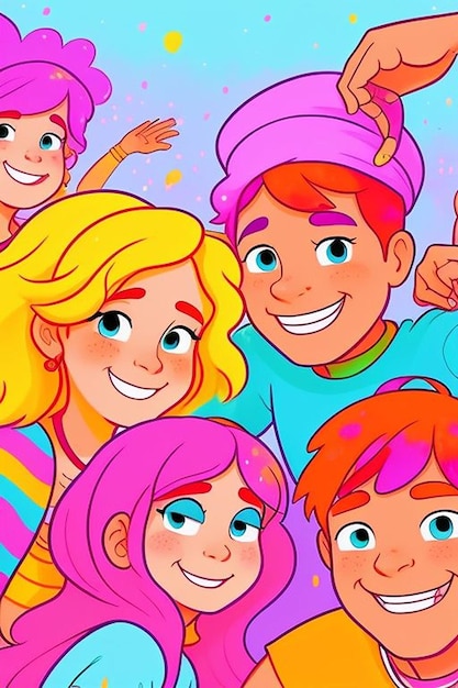 Cartoon kids Celebrating Holi Holi 2024