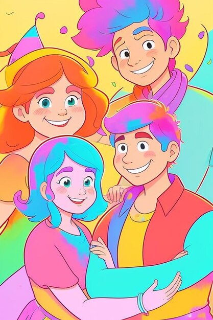 Cartoon kids Celebrating Holi Holi 2024