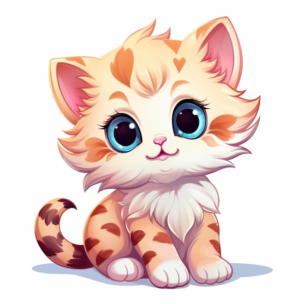 cartoon kitten with big eyes sitting on the ground generative ai