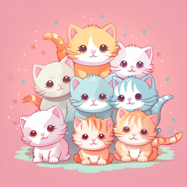 Cartoon kittens sitting on top of each other in a pile generative ai