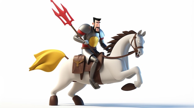 Cartoon knight on horseback with lance and shield