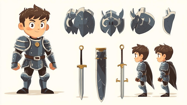 Photo a cartoon of a knight with a sword and swords