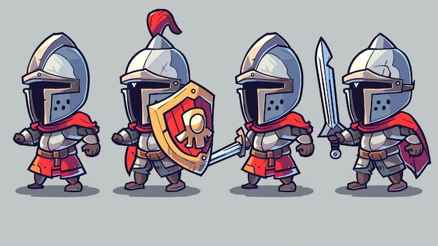 Photo a cartoon of knights with helmets and swords