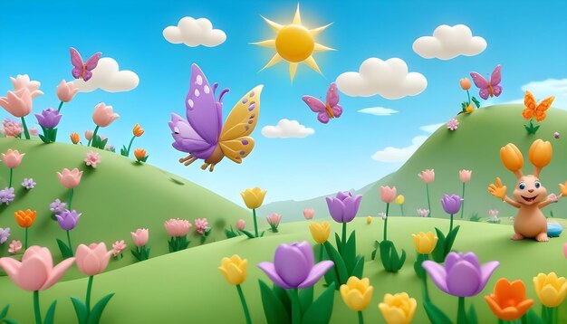 Photo cartoon landscape butterfly flying background wallpaper 2