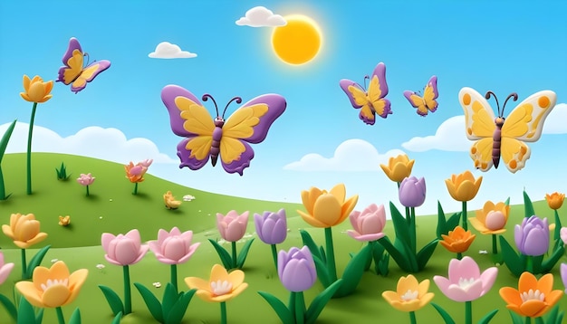 Photo cartoon landscape butterfly flying background wallpaper 6