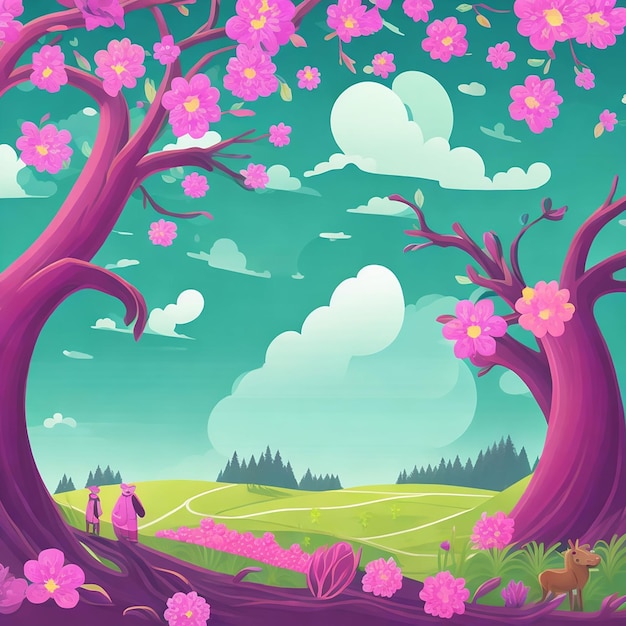 A cartoon landscape colorful illustration creative background