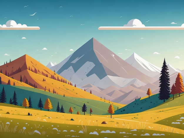 Cartoon landscape Wallpaper for presentation snow mountain sun autumn