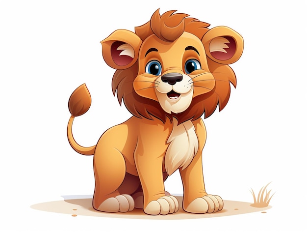 Cartoon Lion in Funny Style on White Background