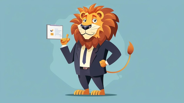 Photo a cartoon lion wearing a suit and tie presenting a chart