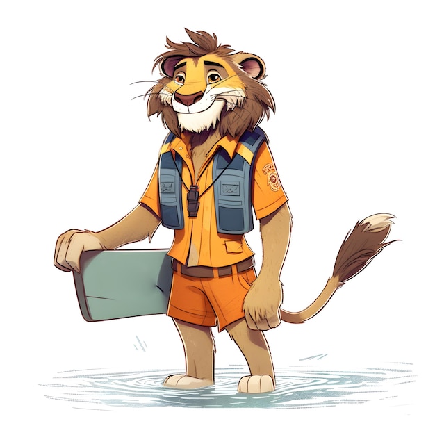 A cartoon lion with backpack