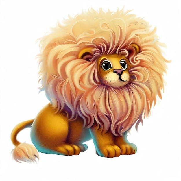 A cartoon lion with a big yellow mane and a big yellow nose.