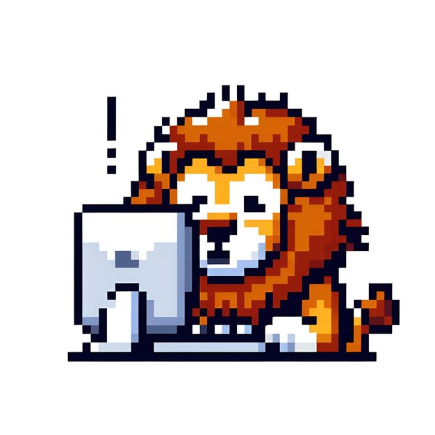 a cartoon of a lion with a computer mouse in his mouth