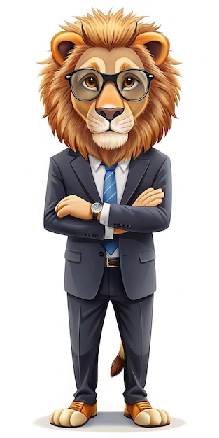 Photo a cartoon of a lion with his arms crossed