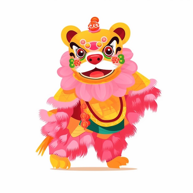 a cartoon lion with a pink mane and a red tail generative ai