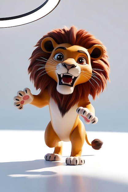 A cartoon of a lion with the word on it 3d