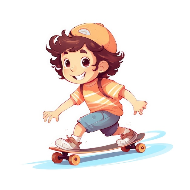 Cartoon little boy playing skateboard AI generated Image