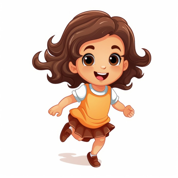 cartoon little girl running and smiling