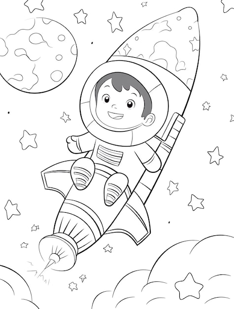 Photo a cartoon of a little girl in a space suit with stars and a space suit