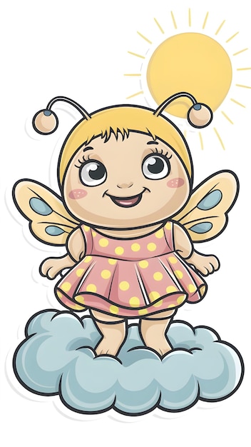 a cartoon of a little girl with a butterfly on her head