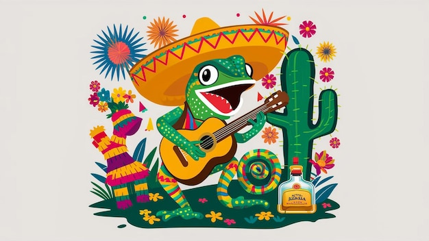 a cartoon of a lizard playing guitar and a cactus with a cactus and a cactus