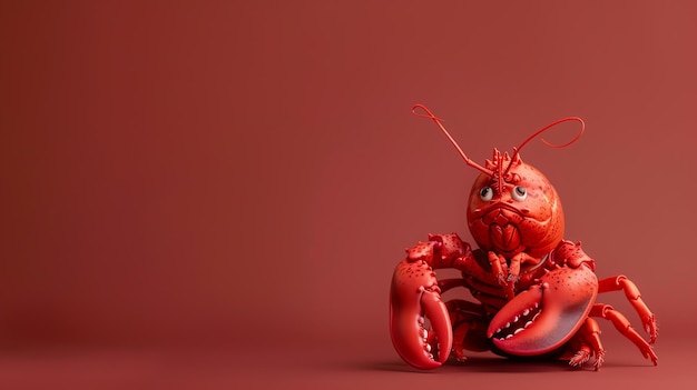 Photo a cartoon lobster with a sad face sits on a red background