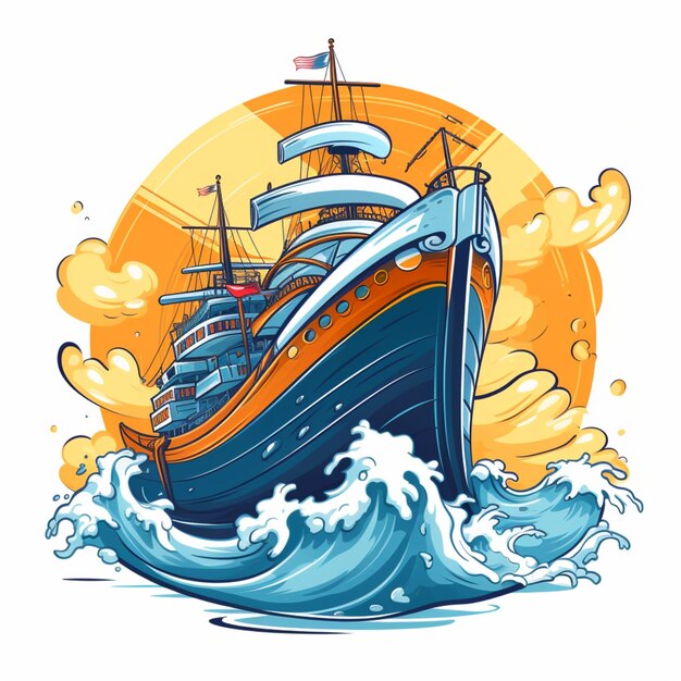 cartoon logo sea ship