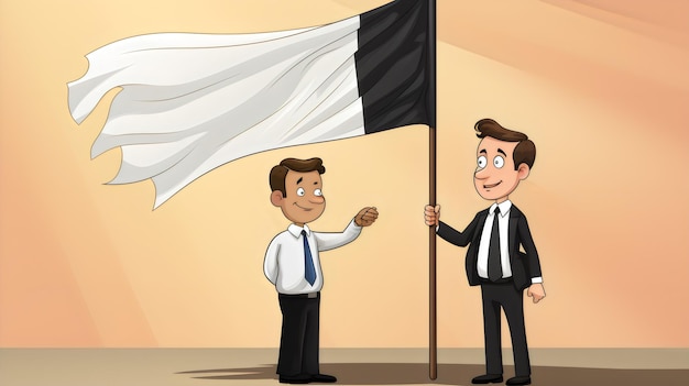 Photo a cartoon of a man holding a flag with the words  boss  on it