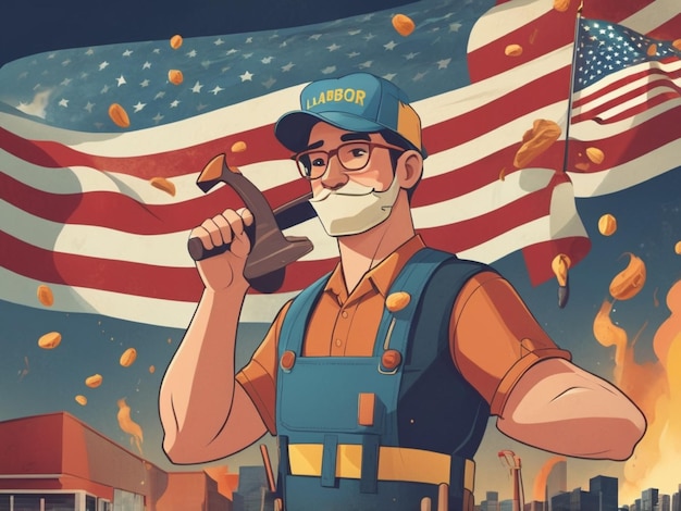 a cartoon of a man holding a gun with a flag in the background