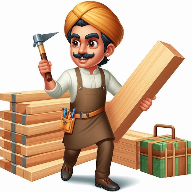 a cartoon of a man holding a knife and a stack of wood