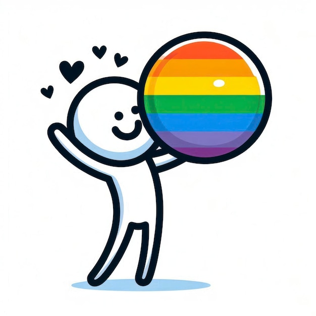 Photo a cartoon man holding a rainbow ball with a rainbow colored heart on the top