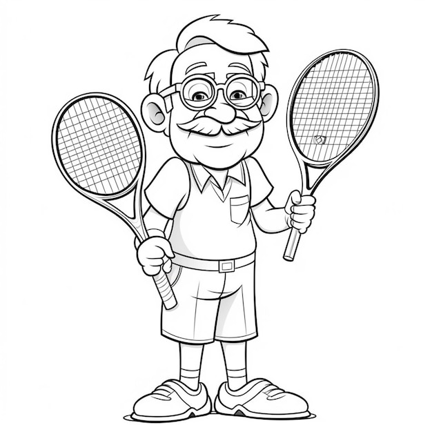 Photo a cartoon man holding a tennis racket and a tennis ball generative ai