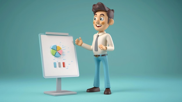 Photo a cartoon man is pointing at a white board with a graph on it