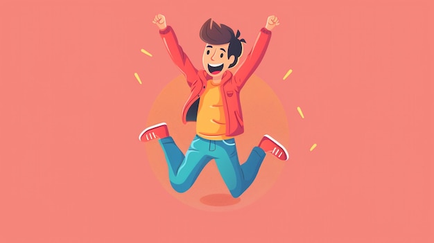 a cartoon of a man jumping in the air with his arms up