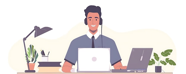 a cartoon of a man in a microphone and a man in a headset with a microphone in front of him