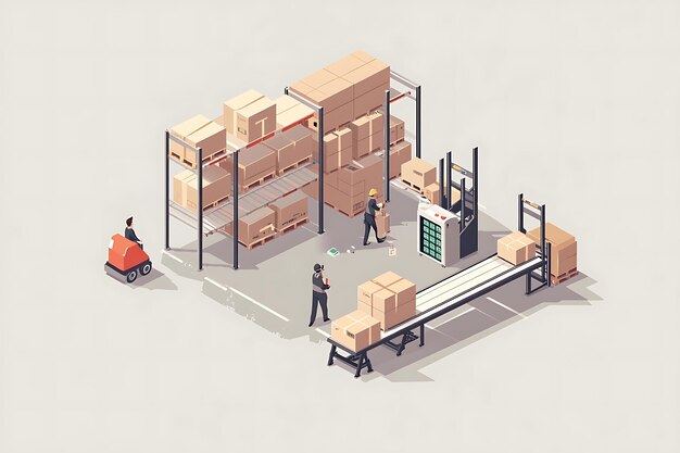 Photo a cartoon of a man moving boxes with a man in a cart full of boxes