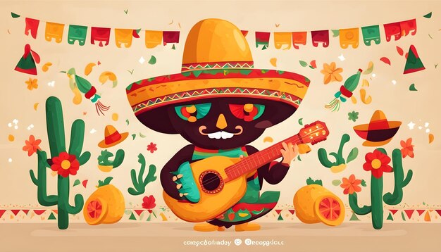 a cartoon of a man playing guitar and a pumpkin