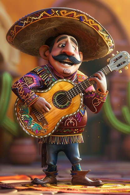 a cartoon of a man playing a guitar with a sombrero