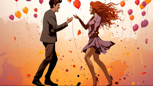 a cartoon man proposes to his young girlfriend at the hearPropose day Valentines day