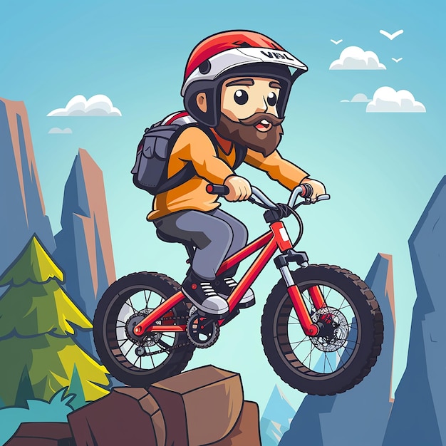 Photo a cartoon of a man riding a bike with a backpack on the back