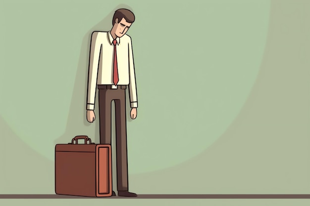 a cartoon of a man standing next to a briefcase