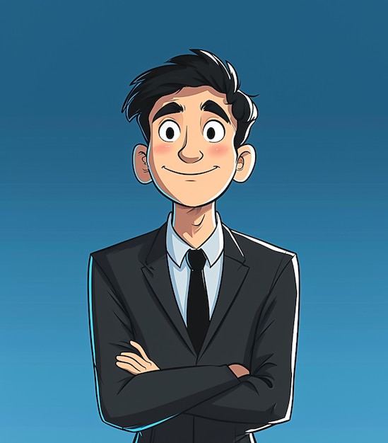 Cartoon man in a suit with arms crossed