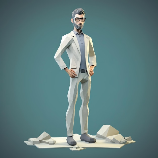 Photo cartoon man in white suit 3d illustration with blue background