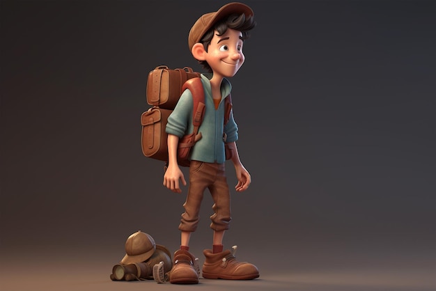 A cartoon man with a backpack and luggage generative ai